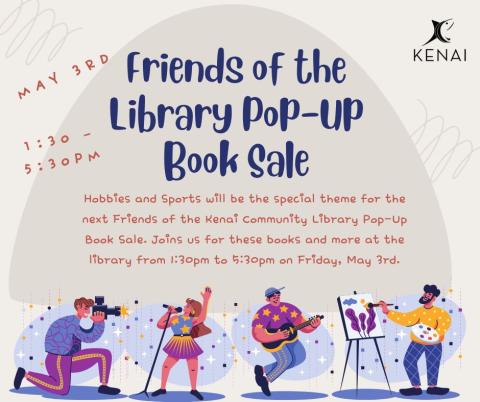 Large text Friends of the Library Pop-Up Book Sale with date, time and description