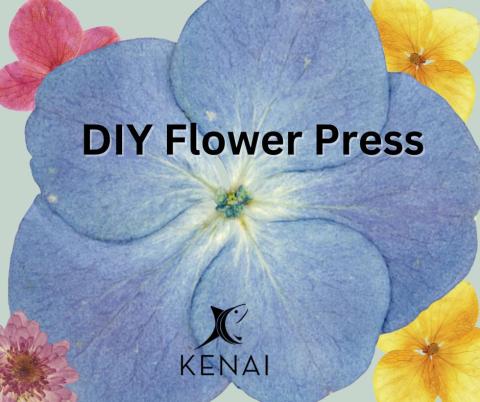 Text with the words DIY Flower Press and then pictures of pressed flowers