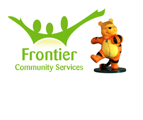 Frontier Community Resources Logo and a Winnie the Bear figurine picture.