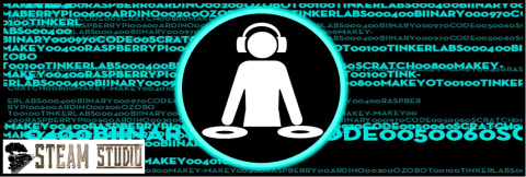 graphic of a DJ with code behind them
