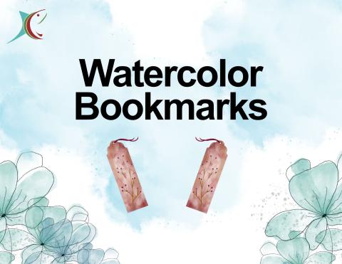Text Reads: Watercolor bookmarks in black. Under the text are two red watercolor bookmarks.