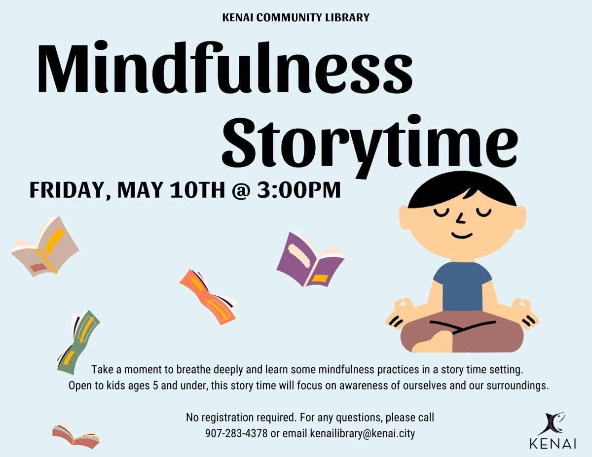 Picture of a youth in a yoga pose and the text Mindfulness Storytime