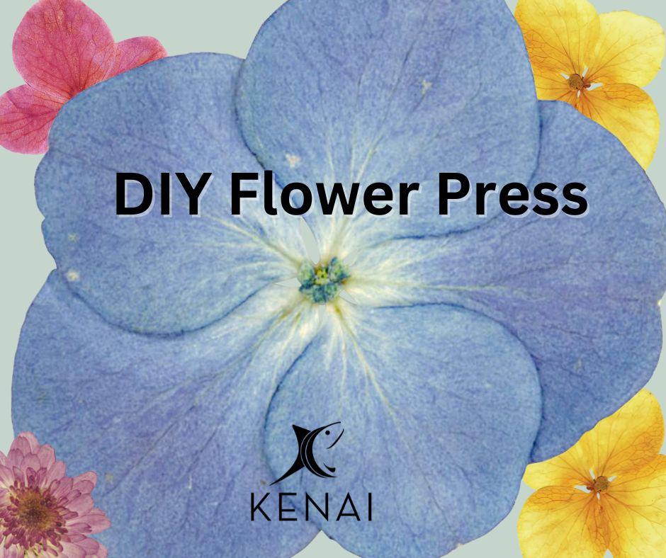 Text with the words DIY Flower Press and then pictures of pressed flowers