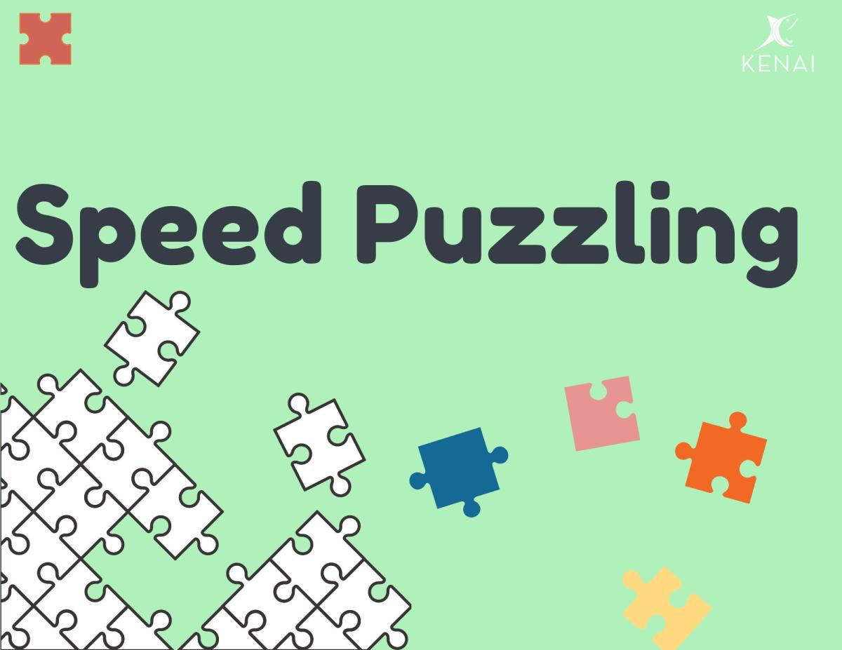 Puzzle pieces on green background, text reads "Speed Puzzling"