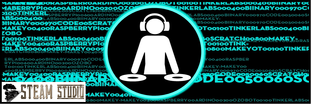 graphic of a DJ with code behind them